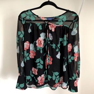 Size S Black and Multi Color Floral Blouse